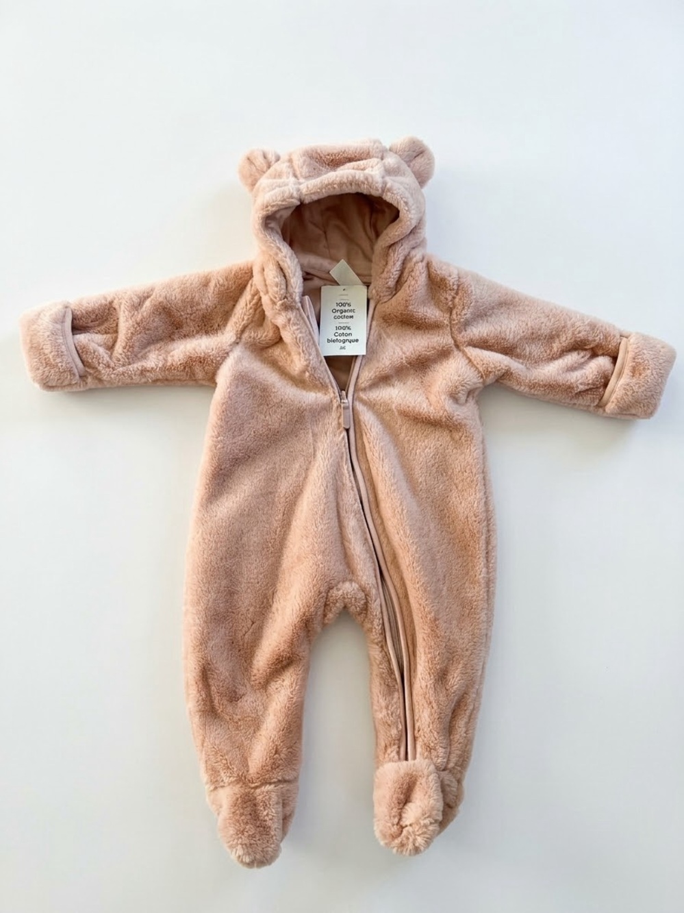 NWT H&M Blush Pink Teddy Fleece Hooded Footed One-Piece Bunting Bag Snowsuit